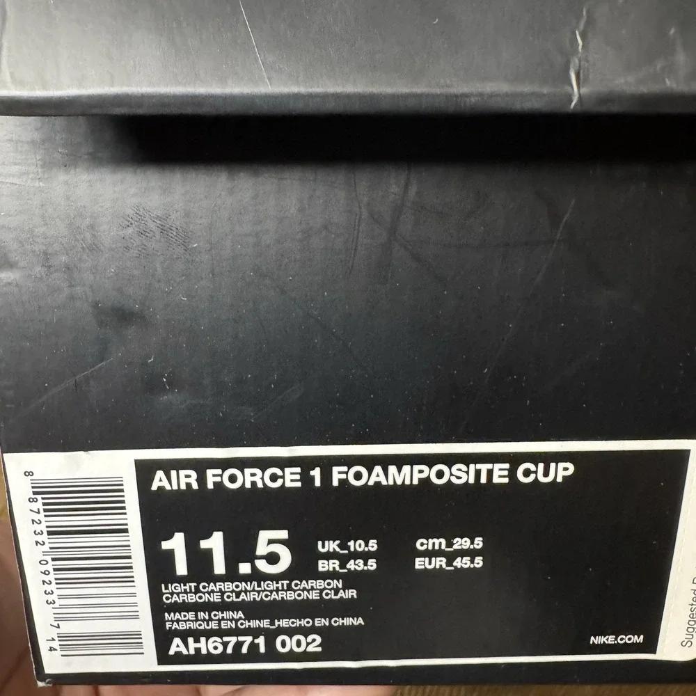 Nike Air Force 1 Foamposite Cup Light Carbon Men's 11.5 Super Clean!‎